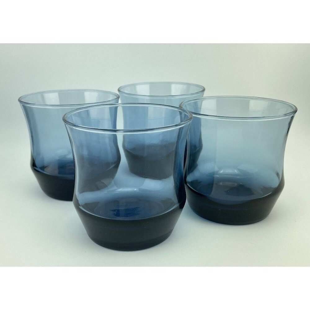 Vintage 70s glass tumblers, Libbey Apollo dusky blue tumblers, set of 4